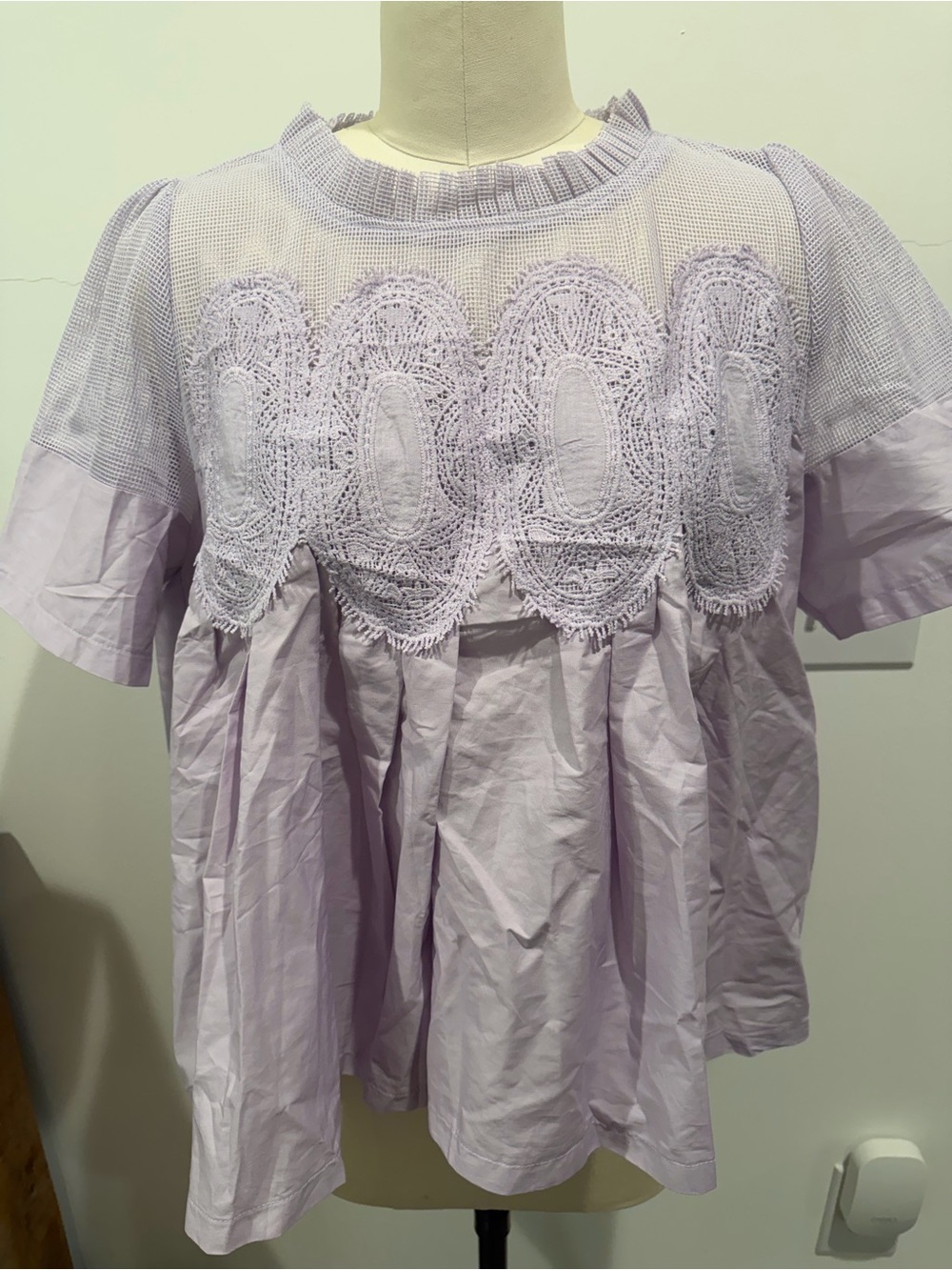 Fate Lavender Lace Yoke Short Sleeve Tunic